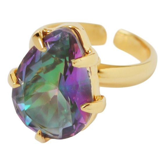 Anillo Vitral Gota Tornasol Morado Joyeria Baño Oro 14k