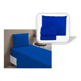 Kit Jogo De Lençol Solteiro 3 Peças Premium Cama Lisos Azul