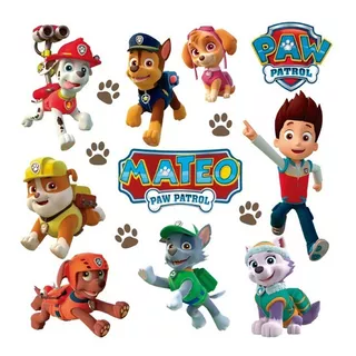 Decoración Cuarto Infantil Vinil Paw Patrol Con Nombre 80x60 Color Multicolor