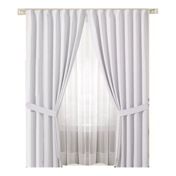 Juego Doble De Cortinas Blackout Textil + Voile 2,10 Mt