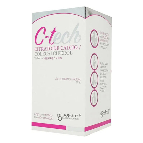 C-tech Citrato De Calcio Con Colecalciferol 60 Tabletas Sabor Sin Sabor