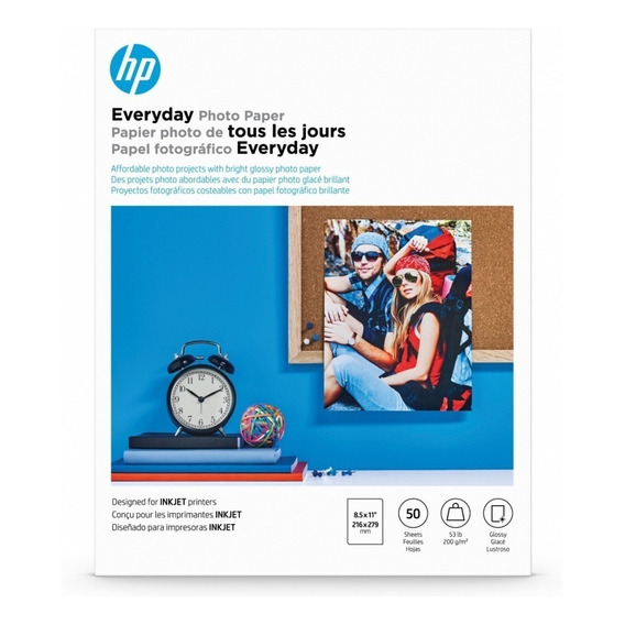 Papel Fotográfico Glossy Hp Carta 200 Gramos Q8723a 50 Hojas