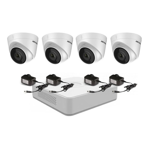 Kit Ip Cctv Hikvision Nvr 4 Canales + 4 Cam Mini Domo 2mpx Color Blanco