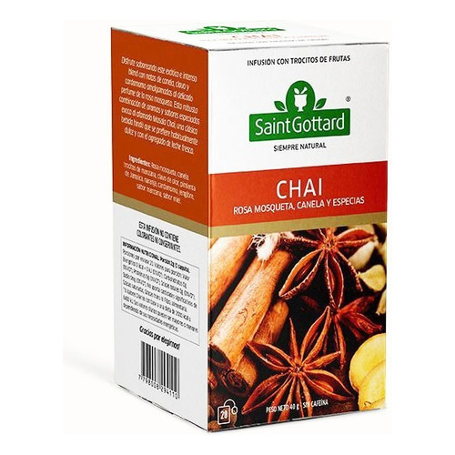 Té chai rosa mosqueta canela especias Saintgottard por 20 saquitos 40g