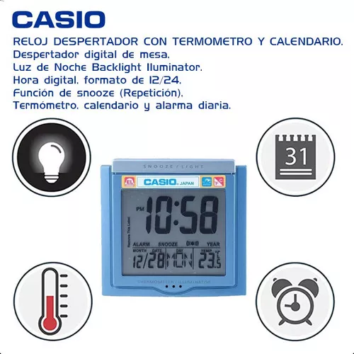 Reloj Despertador Casio Dq750 Alarma Temperatura Calendario Color Celeste