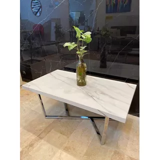 Mesa De Living 100x55cm. Spl Estatuario 6mm.  Base Cromo