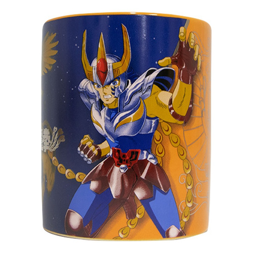 Taza Coleccionable Caballeros Del Zodiaco Acabados Metalico Color Azul/naranja Ikki El Fenix