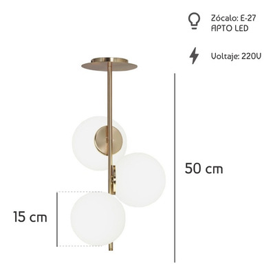 Lampara De Techo 3 Luces Best Dorado Globo Opal Apto Led