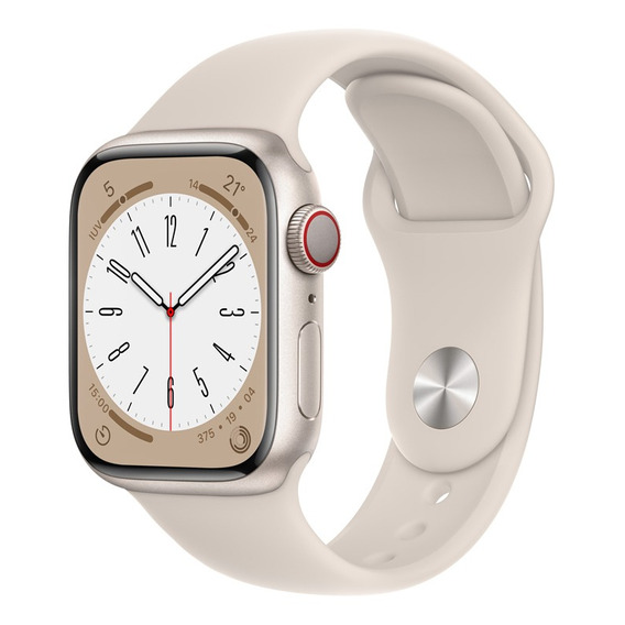 Apple Watch Series 8 GPS + Celular - Caja de aluminio color blanco estelar 41 mm - Correa deportiva color blanco estelar - Patrón - Distribuidor Autorizado