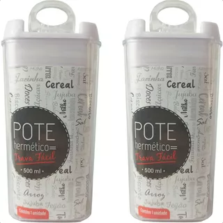 Kit 2 Potes Herméticos Tampa Trava Fácil Acrílico 500 Ml 