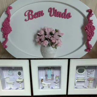 Placa Bem Vindos + Trio Miniatura Banheiro