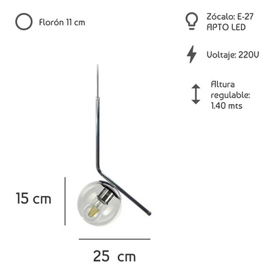 Colgante 1 Luz Ballon Cromo Y Vidrio Apto Led E27 Moderno