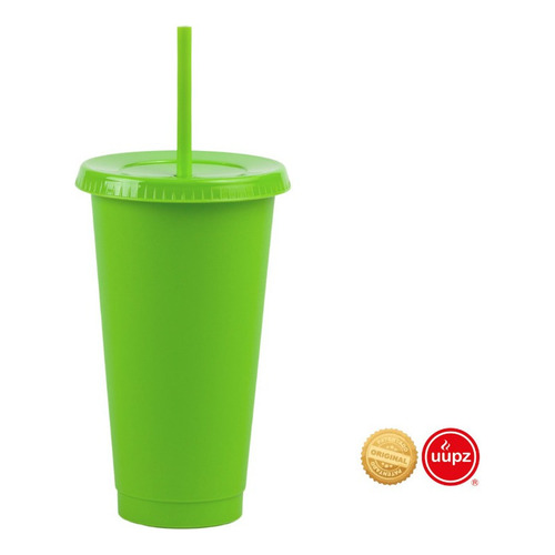 10 Vasos Reusables Con Popote Para Cafe Frio 24 Oz Color Verde limón