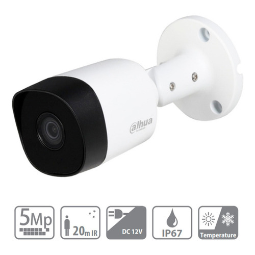 Dahua Cámara Bullet B2A51-28 Resolución 5MP Lente de 2.8mm Ángulo de visión 106 grados IR Inteligente de 20 Mts Múltiples Formatos de Video Protección IP67 Blanco