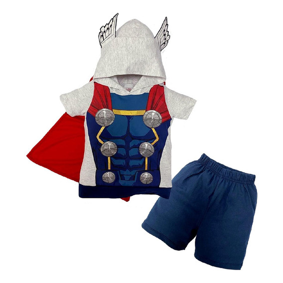 Conjunto Shorts Marvel Con Gorro Estampado Thor