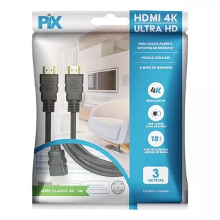 Cabo Hdmi 2.0 3 Metros 4k Ultrahd 19 Pinos - 018-2223