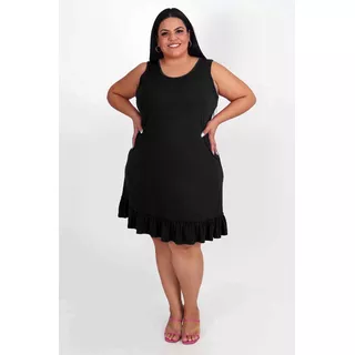 Roupa Feminina Plus Size Vestido Curto Alça Larga Com Babado