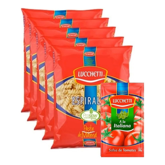 Pack 5 Espirales Lucchetti De 400g + 1 Salsa Italiana 200g