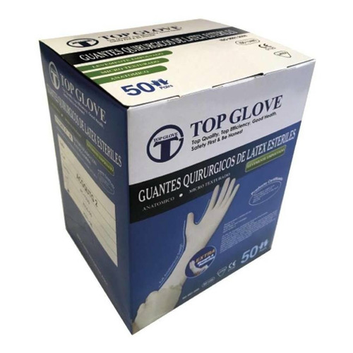 Guantes descartables estériles antideslizantes Top Glove Quirúrgico color blanco natural talle 6.5 de látex con polvo x 100 unidades
