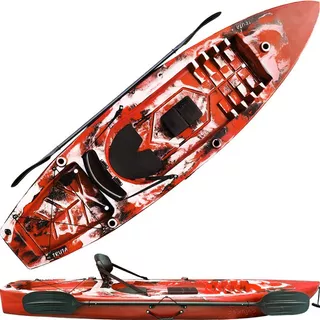 Caiaque Truta Kaiak Pesca E Lazer Com Encosto E Remo Caiaker Cor Vermelho Camuflado