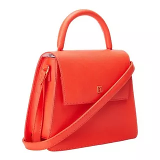 Bolsa Feminina Satchel Flap Bag Julia Ramarim Acambamento Dos Ferragens Ouro Cor Manga-2 Cor Da Correia De Ombro Vermelho Desenho Do Tecido Liso