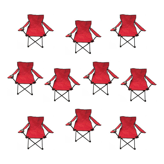 Resel Pack De 10 Sillas Plegables Tipo Camping Para Exterior Color Rojo