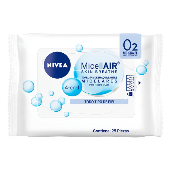 Desmaquillante toallita Nivea MicellAIR 4 en 1 para piel todo tipo de piel por unidad de 25