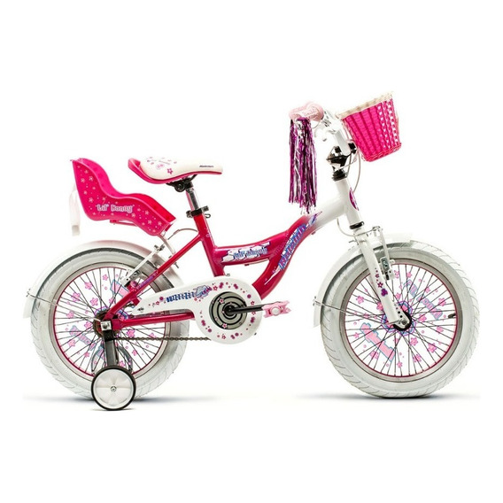 Bicicleta paseo infantil Raleigh 4 Lilhon  2023 R16 S 1v frenos v-brakes color blanco/rosa con ruedas de entrenamiento y pie de apoyo  