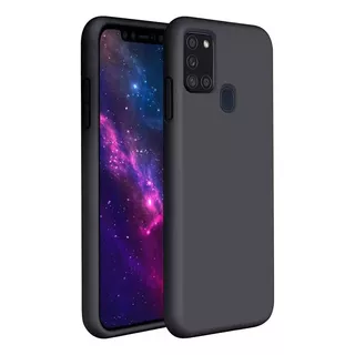 Carcasa Silicona Slim Antihuellas Para Samsung Galaxy A21s Color Negro