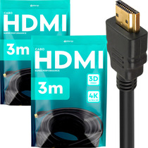 Kit Com 2 Cabos Hdmi 3m Metros Mts 4k 3d Full Hd Blindado Gold Marqs Home