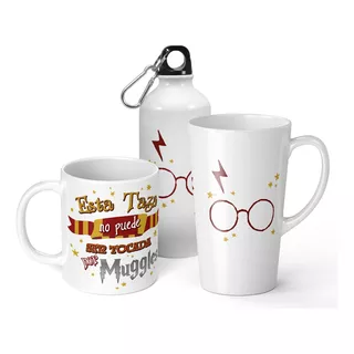 Set De Taza + Botella + Taza Conica Harry Potter 1 De Regalo