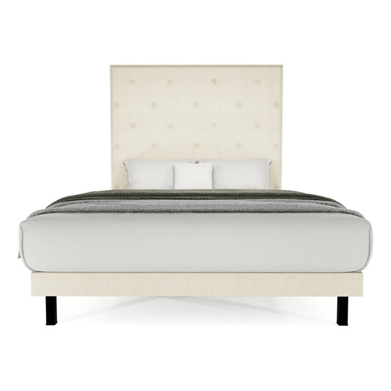 Cama Recamara Base Box Madera Tapiz Quintana Matrimonial Beige