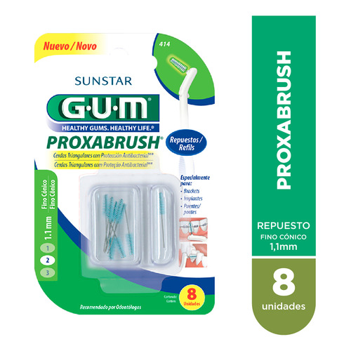 Cepillo interdental GUM Proxabrush 414 fino cónico 8 u