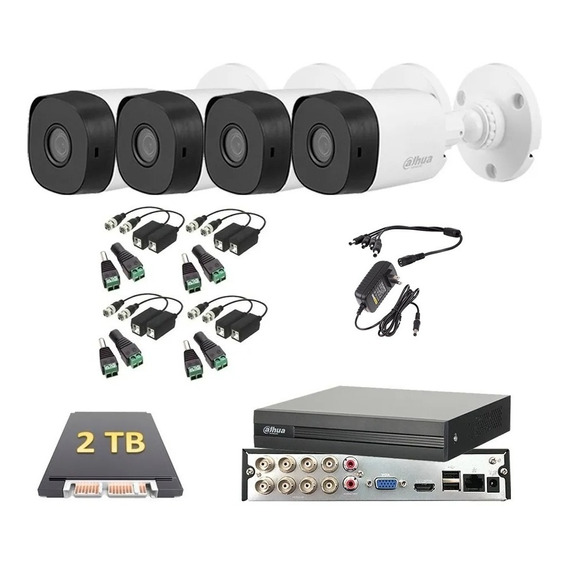 Kit 4 Cámaras 1080p 2 Mp Dahua 2 Tb Baluns Dvr 8 Canales