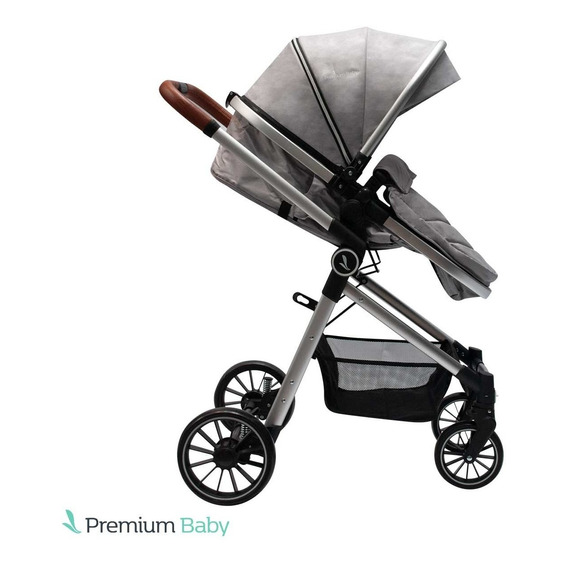 Cochecito de paseo Premium Baby Mike Travel gris claro con chasis color plateado