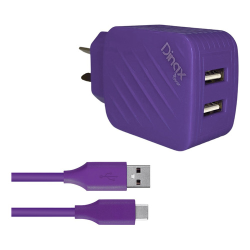 Cargador Con Cable Tipo C Carga Rapida 2 Entradas Usb Color Violeta
