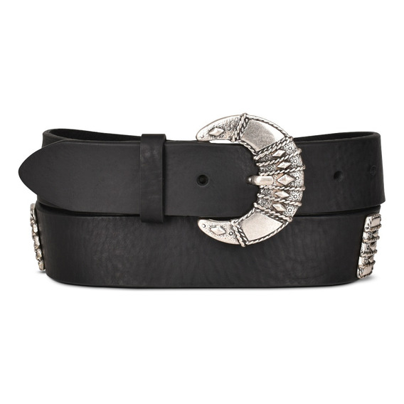 Cinturón Cuadra Casual Dama En Piel Genuina Negro Diseño de la tela Liso Talla 39