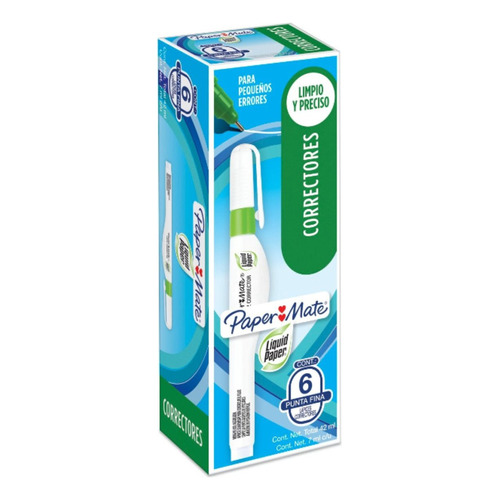 Corrector Lápiz Papermate Tipo Pluma Líquido 7 Ml 6 Piezas