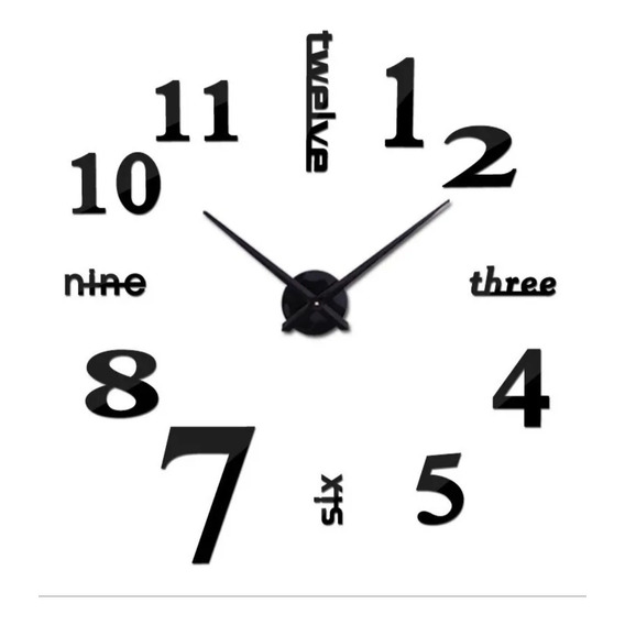 Reloj De Pared Tamaño 50 * 50 Cm 3d Color Negro Decorar