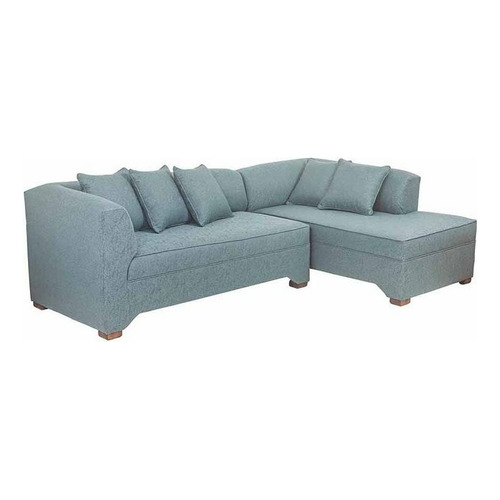 Sofá esquinero Muebles América Metropolitan de 5 cuerpos color azul petróleo de lino y patas de madera derecho