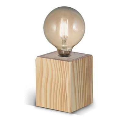 Lampara De Mesa Velador Cubo N5xl 1 Luz E27 Madera Natural Madera Natural