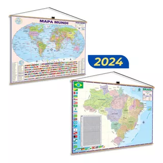 Kit Banner Mapa Mundi + Mapa Do Brasil Politico Escolar Geográfico Plánisferio Geografia Poster