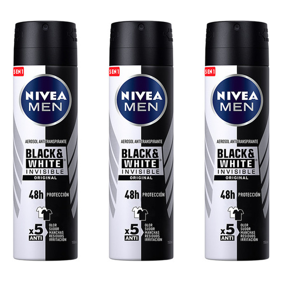 Nivea Deo Invisible B&w Male - Power  Spray 150ml (x3)