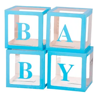 Caja Para Globos Cubo Baby Shower X 4 Unidades Azul