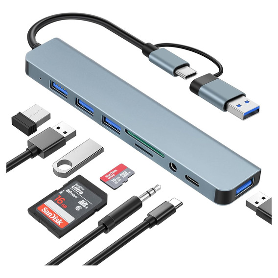 Tipo C Hub 8 En 2 Adaptador Usb C Multi Puerto Usb 3.0 Sd Tf