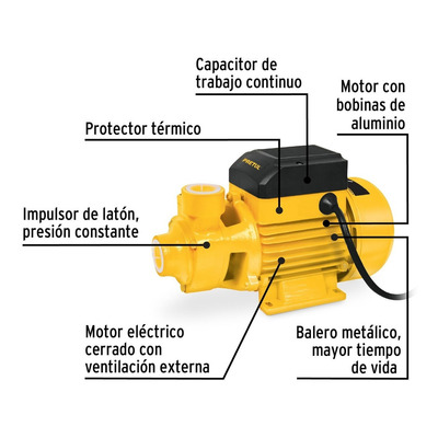 Motobomba Bomba De Agua Periférica Eléctrica 1/2 Hp Pretul Color Amarillo Fase Eléctrica Monofásica Frecuencia 60 Hz 110v