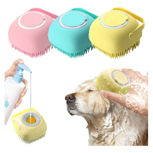 Cepillo, peine, silicona, dispensador, para mascotas, baño, peluquería canina, color amarillo