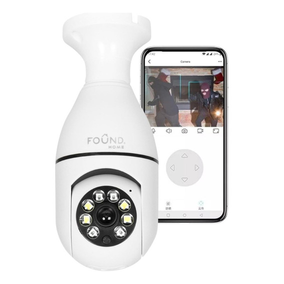 Camara Vigilancia Wifi Foco Hd 360º Interior/socket Alarma Color Blanco