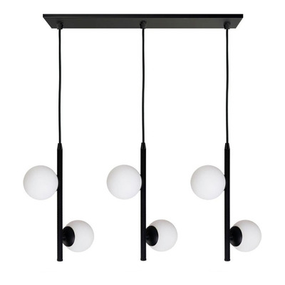 Colgante 2 Luces Elyn Diseño Negro Globo Opal Apto Led Deco