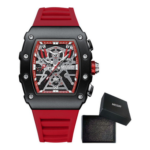 Relojes Megir Luxury Chronograph Luminous Para Hombre Color De La Correa Rojo
